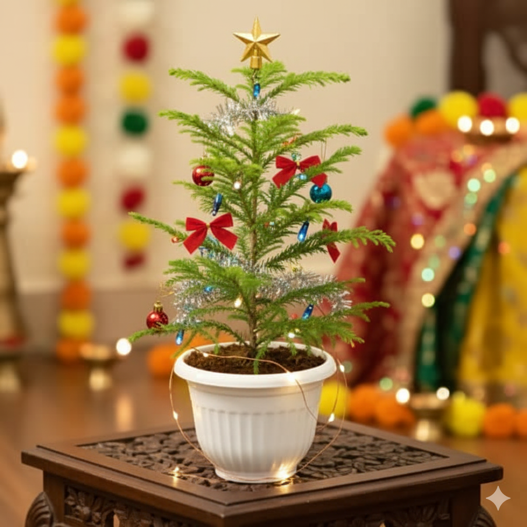 Christmas Tree | Araucaria In 6 Inch Olive White Pot
