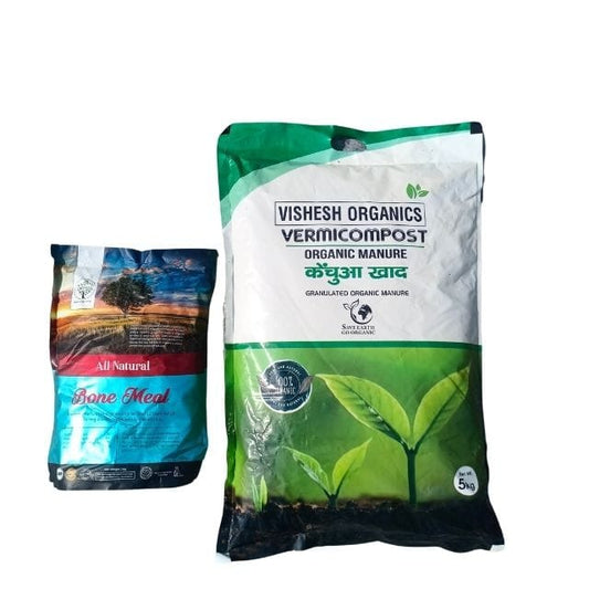 Bone Meal & vermicompost bags of organic products on a white background Haryali